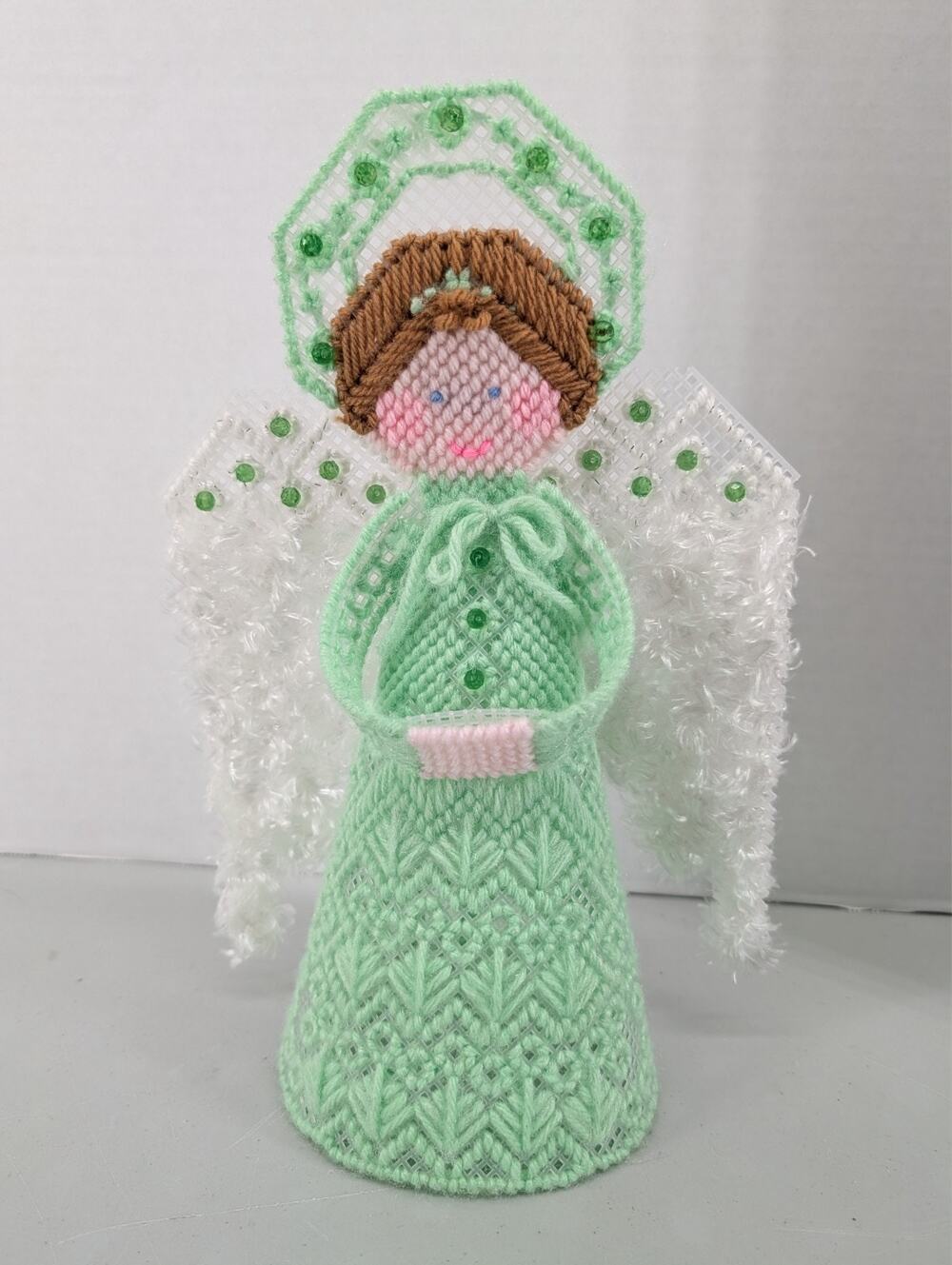 Vintage 12" Angel Christmas Tree Topper Needlepoint Plastic Handmade Canvas
